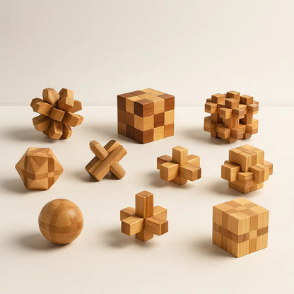 Wooden Kong Ming Puzzle for Brain Training & Focus | Premium IQ Teaser Gift for Kids & Adults | Puzzlets™ Puzzlets