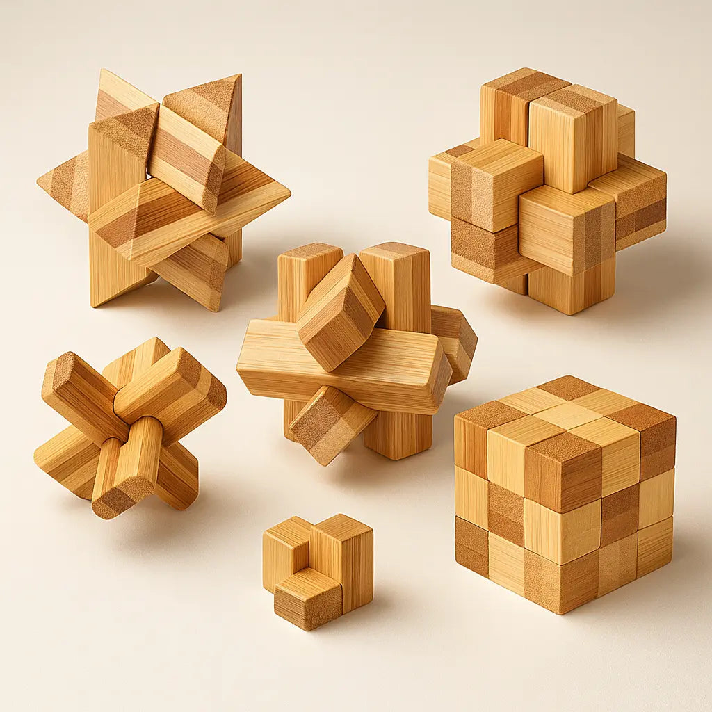 Wooden Kong Ming Puzzle for Brain Training & Focus | Premium IQ Teaser Gift for Kids & Adults | Puzzlets™ Puzzlets