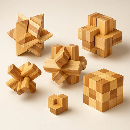 Wooden Kong Ming Puzzle for Brain Training & Focus | Premium IQ Teaser Gift for Kids & Adults | Puzzlets™ Puzzlets