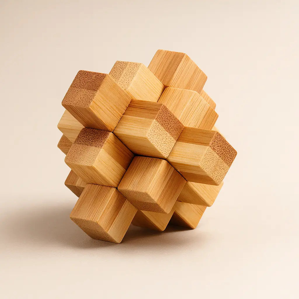Wooden Kong Ming Puzzle for Brain Training & Focus | Premium IQ Teaser Gift for Kids & Adults | Puzzlets™ Puzzlets