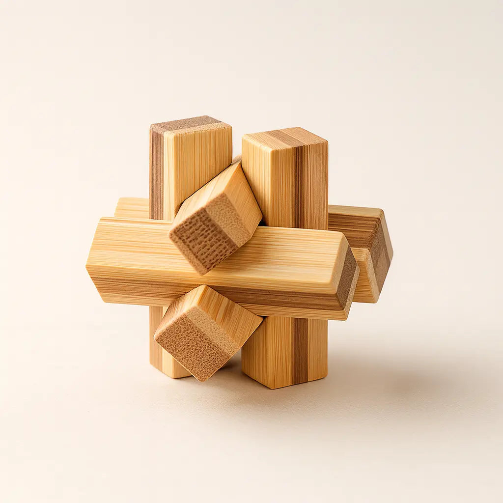 Wooden Kong Ming Puzzle for Brain Training & Focus | Premium IQ Teaser Gift for Kids & Adults | Puzzlets™ Puzzlets