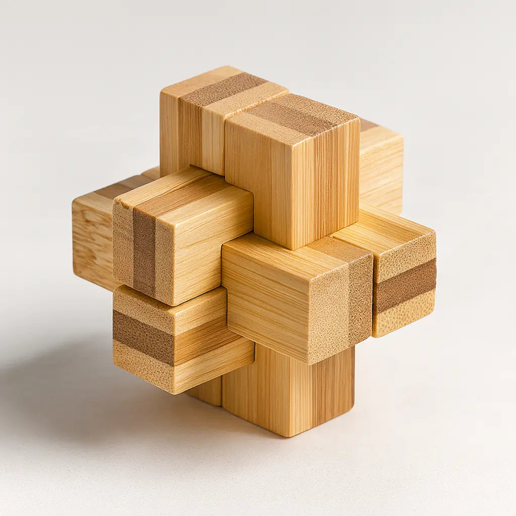 Wooden Kong Ming Puzzle for Brain Training & Focus | Premium IQ Teaser Gift for Kids & Adults | Puzzlets™ Puzzlets