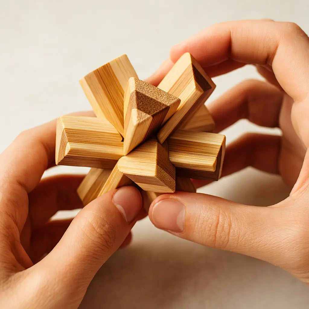 Wooden Kong Ming Puzzle for Brain Training & Focus | Premium IQ Teaser Gift for Kids & Adults | Puzzlets™ Puzzlets