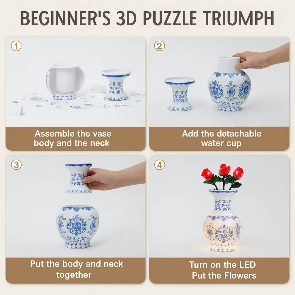 Elegant LED 3D Vase Puzzle | Boost Focus, creativity & Problem-Solving Puzzlets