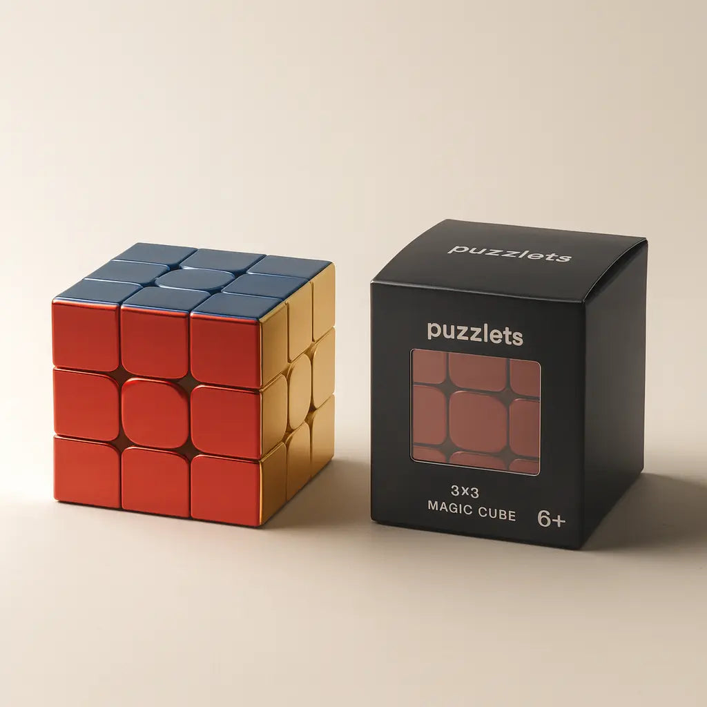 Puzzlets Metal 3×3 Brain Cube – Premium Alloy Puzzle for Focus, Logic & Mindful Challenge Puzzlets